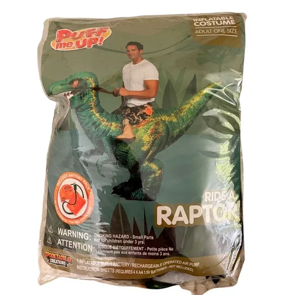 NEW Spooktacular Creations Inflatable Ride a Raptor Costume Adult One Size Green - Picture 7 of 7